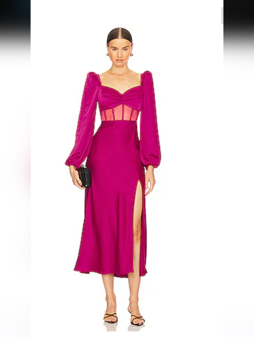 NWT ASTR the Label Gianna Corset Satin Midi Dress in Fuchsia Pink – Size XL